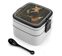 ERSTSNCK Elegant Fox Lady Bento Box 1000ml Leak Proof Lunch Container with Removable Dividers & Spoon - BPA-Free PP Stackable Lunch Box for Work, Office, Picnic, Travel, Dining Out