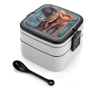 ERSTSNCK Elephants Red Bento Box 1000ml Leak Proof Lunch Container with Removable Dividers & Spoon - BPA-Free PP Stackable Lunch Box for Work, Office, Picnic, Travel, Dining Out