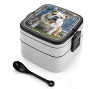 ERSTSNCK English Bulldogs Bento Box 1000ml Leak Proof Lunch Container with Removable Dividers & Spoon - BPA-Free PP Stackable Lunch Box for Work, Office, Picnic, Travel, Dining Out