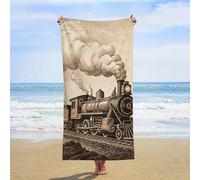 ERSTSNCK Etching Train Beach Towel Oversized 31" X 63" Absorbent Towels Quick Dry Pool Towel Lightweight Bath Towels Sandproof Beach Blanket for Gym Swimming Sports Travel Gifts