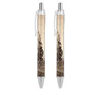 ERSTSNCK Etching Train Black Ballpoint Pens Fine Point (0.5mm) Black Ink Pen Retractable Ball Point Pens with Comfortable Full Grip for Journaling, And Office Writing Ideal 2 PCS