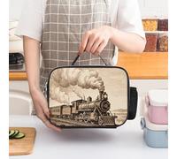 ERSTSNCK Etching Train Insulated Lunch Bag for Women Lunch Box Large Capacity, Leakproof Tote with Detachable Handles- 5-Hour Cold/Hot Retention Cooler Bag for Office, Picnic, Camping