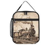 ERSTSNCK Etching Train Lunch Bag for Adults Reusable Insulated Lunchbox Leakproof Small Lunch Box Tote for Men & Women Portable Food Cooler Bag for Work, Office, Picnics