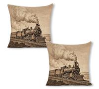 ERSTSNCK Etching Train Pillow Covers 18"x18"（2pcs） Linen Throw Pillow Covers - Double Sided Decorative Square Cushion Cases for Sofa, Bed, Chair (No Insert Included)