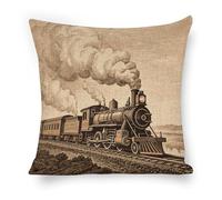 ERSTSNCK Etching Train Pillow Covers 18"x18" Linen Throw Pillow Covers - Double Sided Decorative Square Cushion Cases for Sofa, Bed, Chair (No Insert Included)