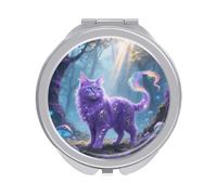 ERSTSNCK Fantasy Cat Compact Mirror for Purse, Double-Sided 1x/2x Magnifying Metal Pocket Makeup Mirrors, Folding Mini Vanity Mirror, Handheld Round Travel Cosmetic Mirrors for Women