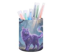 ERSTSNCK Fantasy Cat Pen Holder, Pencil Holder Desktop Stationery Organizer Round Leather Pencil Cup Makeup Brush Storage Box for Office Home And Stationary Supplies