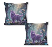ERSTSNCK Fantasy Cat Pillow Covers 18"x18"（2pcs） Linen Throw Pillow Covers - Double Sided Decorative Square Cushion Cases for Sofa, Bed, Chair (No Insert Included)