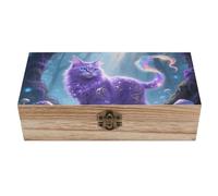 ERSTSNCK Fantasy Cat Wooden Storage Box Elegant Retro Jewelry Box with Hinged Lid Decorative Keepsake Boxes Decor Handmade Organizer Boxes for Wedding, Party, Gift, Diy Craft, Home Decor