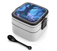 ERSTSNCK Fantasy Forest Bento Box 1000ml Leak Proof Lunch Container with Removable Dividers & Spoon - BPA-Free PP Stackable Lunch Box for Work, Office, Picnic, Travel, Dining Out