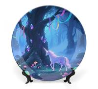 ERSTSNCK Fantasy Forest Ceramic Plate 6inch Decorative Bone China Wall Hanging Ornament Plates Bohemian Style Dinner Plate with Display Stand Cabinet Display Plates for Home Art Decor