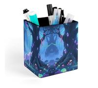 ERSTSNCK Fantasy Forest Pen Holder, Pencil Holder Desktop Stationery Organizer Square Leather Pencil Cup Makeup Brush Storage Box for Office Home And Stationary Supplies