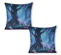 ERSTSNCK Fantasy Forest Pillow Covers 18"x18"（2pcs） Linen Throw Pillow Covers - Double Sided Decorative Square Cushion Cases for Sofa, Bed, Chair (No Insert Included)