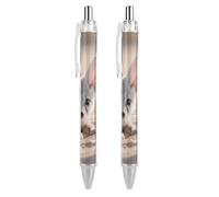 ERSTSNCK Fennec Fox Black Ballpoint Pens Fine Point (0.5mm) Black Ink Pen Retractable Ball Point Pens with Comfortable Full Grip for Journaling, And Office Writing Ideal 2 PCS