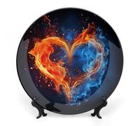 ERSTSNCK Fire And Water Heart Ceramic Decorative Plate 10inch Bone China Wall Hanging Ornament Plates Bohemian Style Dinner Plate with Stand Cabinet Display Plates for Home Art Decor