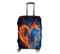ERSTSNCK Fire And Water Heart Luggage Suitcase Covers Elastic Washable Cute Luggage Protector Travel Suitcase Protective Cover For Adult (Fit 19-32 Inch Luggages), white, M, Fire and Water Heart