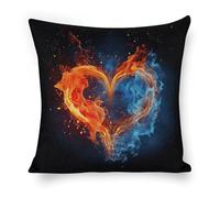 ERSTSNCK Fire and Water Heart Pillow Covers 18"x18" Linen Throw Pillow Covers - Double Sided Decorative Square Cushion Cases for Sofa, Bed, Chair (No Insert Included)