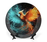 ERSTSNCK - Fire and Water Phoenix Ceramic Wall Hanging Plate 10 Inch Porcelain Bone Wall Hanging Plate Boho Design with Stand