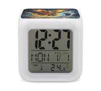 ERSTSNCK Fire and Water Phoenix Night Light Alarm Clock LED Display Alarms for Bedroom Smart Digital Alarm Clock Wtih 7 Colorful Ambient Lights Sleep Timer for Heavy Sleepers Simple Operation