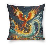 ERSTSNCK Fire and Water Phoenix Pillow Covers 18"x18" Linen Throw Pillow Covers - Double Sided Decorative Square Cushion Cases for Sofa, Bed, Chair (No Insert Included)