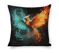 ERSTSNCK Fire and Water Phoenix Pillow Covers 18"x18" Linen Throw Pillow Covers - Double Sided Decorative Square Cushion Cases for Sofa, Bed, Chair (No Insert Included)