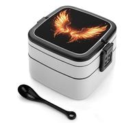 ERSTSNCK Fire Angle Wings Bento Box 1000ml Leak Proof Lunch Container with Removable Dividers & Spoon - BPA-Free PP Stackable Lunch Box for Work, Office, Picnic, Travel, Dining Out