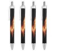 ERSTSNCK Fire Angle Wings Black Ballpoint Pens Fine Point (0.5mm) Black Ink Pen Retractable Ball Point Pens with Comfortable Full Grip for Journaling, And Office Writing Ideal 4 PCS