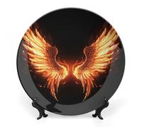 ERSTSNCK Fire Angle Wings Ceramic Decorative Plate 10inch Bone China Wall Hanging Ornament Plates Bohemian Style Dinner Plate with Stand Cabinet Display Plates for Home Art Decor