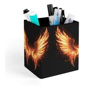 ERSTSNCK Fire Angle Wings Pen Holder, Pencil Holder Desktop Stationery Organizer Square Leather Pencil Cup Makeup Brush Storage Box for Office Home And Stationary Supplies
