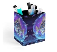 ERSTSNCK Fish Pen Holder, Pencil Holder Desktop Stationery Organizer Square Leather Pencil Cup Makeup Brush Storage Box for Office Home And Stationary Supplies