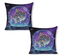 ERSTSNCK Fish Pillow Covers 18"x18"（2pcs） Linen Throw Pillow Covers - Double Sided Decorative Square Cushion Cases for Sofa, Bed, Chair (No Insert Included)