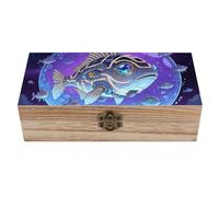 ERSTSNCK Fish Wooden Storage Box Elegant Retro Jewelry Box with Hinged Lid Decorative Keepsake Boxes Decor Handmade Organizer Boxes for Wedding, Party, Gift, Diy Craft, Home Decor
