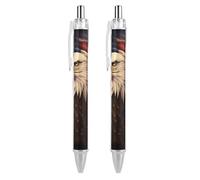 ERSTSNCK Flag And Eagle Black Ballpoint Pens Fine Point (0.5mm) Black Ink Pen Retractable Ball Point Pens with Comfortable Full Grip for Journaling, And Office Writing Ideal 2 PCS