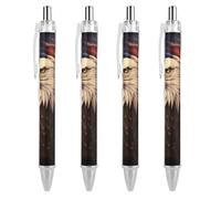 ERSTSNCK Flag And Eagle Black Ballpoint Pens Fine Point (0.5mm) Black Ink Pen Retractable Ball Point Pens with Comfortable Full Grip for Journaling, And Office Writing Ideal 4 PCS