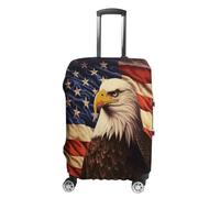 ERSTSNCK Flag And Eagle Luggage Suitcase Covers Elastic Washable Cute Luggage Protector Travel Suitcase Protective Cover For Adult (Fit 19-32 Inch Luggages), white, Small, Flag and Eagle