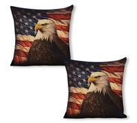 ERSTSNCK Flag and Eagle Pillow Covers 18"x18"（2pcs） Linen Throw Pillow Covers - Double Sided Decorative Square Cushion Cases for Sofa, Bed, Chair (No Insert Included)