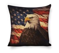 ERSTSNCK Flag and Eagle Pillow Covers 18"x18" Linen Throw Pillow Covers - Double Sided Decorative Square Cushion Cases for Sofa, Bed, Chair (No Insert Included)