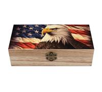 ERSTSNCK Flag And Eagle Wooden Storage Box Elegant Retro Jewelry Box with Hinged Lid Decorative Keepsake Boxes Decor Handmade Organizer Boxes for Wedding, Party, Gift, Diy Craft, Home Decor