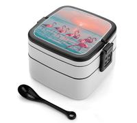 ERSTSNCK Flamingos at Dusk Bento Box 1000ml Leak Proof Lunch Container with Removable Dividers & Spoon - BPA-Free PP Stackable Lunch Box for Work, Office, Picnic, Travel, Dining Out