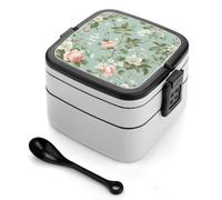 ERSTSNCK Floral Pattern Style Bento Box 1000ml Leak Proof Lunch Container with Removable Dividers & Spoon - BPA-Free PP Stackable Lunch Box for Work, Office, Picnic, Travel, Dining Out