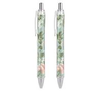 ERSTSNCK Floral Pattern Style Black Ballpoint Pens Fine Point (0.5mm) Black Ink Pen Retractable Ball Point Pens with Comfortable Full Grip for Journaling, And Office Writing Ideal 2 PCS