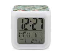 ERSTSNCK Floral Pattern Style Night Light Alarm Clock LED Display Alarms for Bedroom Smart Digital Alarm Clock Wtih 7 Colorful Ambient Lights Sleep Timer for Heavy Sleepers Simple Operation
