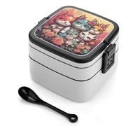 ERSTSNCK Floral Punk Style Bento Box 1000ml Leak Proof Lunch Container with Removable Dividers & Spoon - BPA-Free PP Stackable Lunch Box for Work, Office, Picnic, Travel, Dining Out