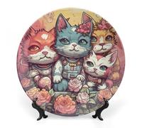 ERSTSNCK Floral Punk Style Ceramic Decorative Plate 10inch Bone China Wall Hanging Ornament Plates Bohemian Style Dinner Plate with Stand Cabinet Display Plates for Home Art Decor