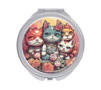 ERSTSNCK Floral Punk Style Compact Mirror for Purse, Double-Sided 1x/2x Magnifying Metal Pocket Makeup Mirrors, Folding Mini Vanity Mirror, Handheld Round Travel Cosmetic Mirrors for Women