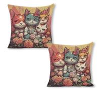 ERSTSNCK Floral Punk Style Pillow Covers 18"x18"（2pcs） Linen Throw Pillow Covers - Double Sided Decorative Square Cushion Cases for Sofa, Bed, Chair (No Insert Included)