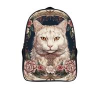 ERSTSNCK Flower And Bird Style Laptop Backpack for Travel Work, 16In Cute Bookbag, Computer Backpack, Casual Daypack, Flowers and White Cat, 40x28x16cm