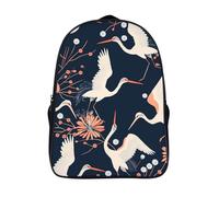 ERSTSNCK Flower And Bird Style Laptop Backpack for Travel Work, 16In Cute Bookbag, Computer Backpack, Casual Daypack, Peach and White, 40x28x16cm