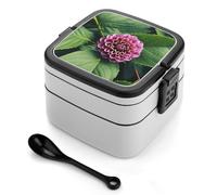 ERSTSNCK Flower Leaves Purple Red Flower Bento Box 1000ml Leak Proof Lunch Container with Removable Dividers & Spoon - BPA-Free PP Stackable Lunch Box for Work, Office, Picnic, Travel, Dining Out
