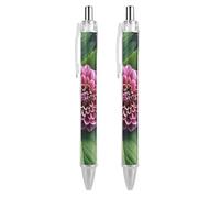 ERSTSNCK Flower Leaves Purple Red Flower Black Ballpoint Pens Fine Point (0.5mm) Black Ink Pen Retractable Ball Point Pens with Comfortable Full Grip for Journaling, And Office Writing Ideal 2 PCS